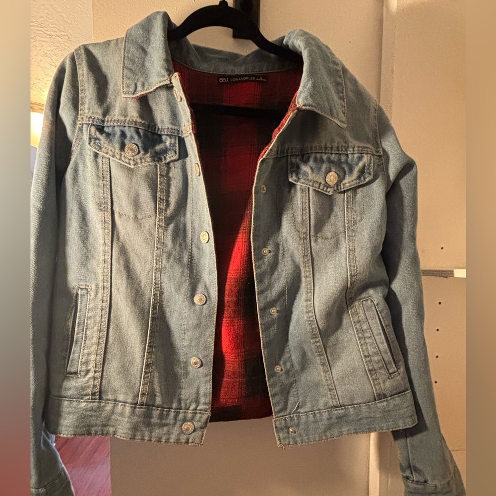Denim Jacket with Red flannel Lining